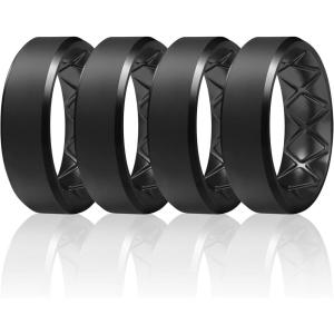Egnaro Silicone Ring For Men 9mm Wide 2.5mm Thick, Rubber Wedding Bands Ergonomic Breathable Design, Flexible Engagement Rings(SETA3-Black Black Black Black)