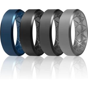 Egnaro Silicone Ring For Men 9mm Wide 2.5mm Thick, Rubber Wedding Bands Ergonomic Breathable Design, Flexible Engagement Rings(SETA4-Dark Blue  Black  Black Gray  Dark Gray)