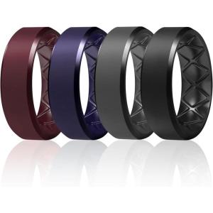 Egnaro Silicone Ring For Men 9mm Wide 2.5mm Thick, Rubber Wedding Bands Ergonomic Breathable Design, Flexible Engagement Rings(SETA5-Maroon  Dark Purple  Dark Gray  Black)