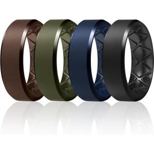 Egnaro Silicone Ring For Men 9mm Wide 2.5mm Thick, Rubber Wedding Bands Ergonomic Breathable Design, Flexible Engagement Rings(SETA6-Dark Brown  Olive Green  Dark Blue  Black)