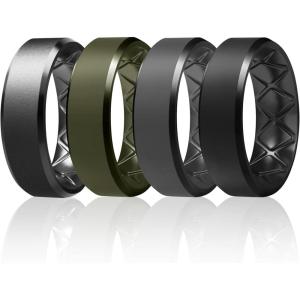 Egnaro Silicone Ring For Men 9mm Wide 2.5mm Thick, Rubber Wedding Bands Ergonomic Breathable Design, Flexible Engagement Rings(SETA8-Dark Silver  Olive Green  Dark Gray  Black)
