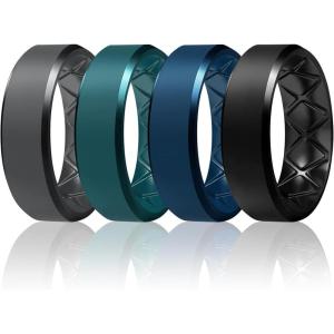 Egnaro Silicone Ring For Men 9mm Wide 2.5mm Thick, Rubber Wedding Bands Ergonomic Breathable Design, Flexible Engagement Rings(SETB11-Dark Gray  Jade Green  Sea Blue  Black)