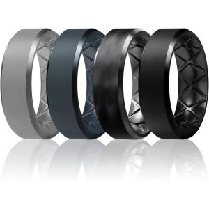 Egnaro Silicone Ring For Men 9mm Wide 2.5mm Thick, Rubber Wedding Bands Ergonomic Breathable Design, Flexible Engagement Rings(SETB13-Light Gray  Blue Gray  Black Gray-Black Camo  Black)