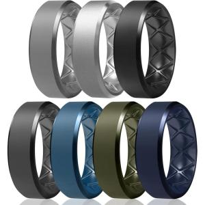 Egnaro Silicone Ring For Men 9mm Wide 2.5mm Thick, Rubber Wedding Bands Ergonomic Breathable Design, Flexible Engagement Rings(SETB1-Olive Green  Navy Blue  Midnight Blue  Black Gray  Black  Silver  Dark Gray)