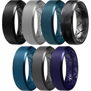 Egnaro Silicone Ring For Men 9mm Wide 2.5mm Thick, Rubber Wedding Bands Ergonomic Breathable Design, Flexible Engagement Rings(SETB22-Light Gray  Black Gray-Black Camo  Elegant Blue  Deep Blue  Dark Purple  Black Gray  Black)
