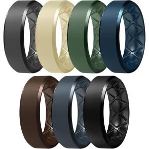 Egnaro Silicone Ring For Men 9mm Wide 2.5mm Thick, Rubber Wedding Bands Ergonomic Breathable Design, Flexible Engagement Rings(SETB23-Black Gray  Greige  Ink Green  Twilight Blue  Dark Brown  Blue Gray  Black)