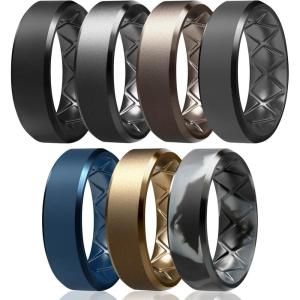 Egnaro Silicone Ring For Men 9mm Wide 2.5mm Thick, Rubber Wedding Bands Ergonomic Breathable Design, Flexible Engagement Rings(SETB3-Black  Dark Silver  Bronze  Black Gray  Dark Blue  Gold  Black Gray Camo)