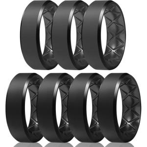Egnaro Silicone Ring For Men 9mm Wide 2.5mm Thick, Rubber Wedding Bands Ergonomic Breathable Design, Flexible Engagement Rings(SETB4-Blakc Gray  Blakc Gray  Blakc Gray  Black  Black  Black  Black)