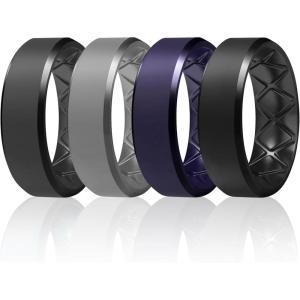 Egnaro Silicone Ring For Men 9mm Wide 2.5mm Thick, Rubber Wedding Bands Ergonomic Breathable Design, Flexible Engagement Rings(SETB6-Black Gray  Light Gray  Dark Purple  Black)