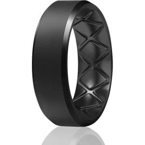 Egnaro Silicone Ring For Men 9mm Wide 2.5mm Thick, Rubber Wedding Bands Ergonomic Breathable Design, Flexible Engagement Rings(SETB7-Black)