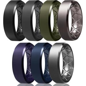 Egnaro Silicone Ring For Men 9mm Wide 2.5mm Thick, Rubber Wedding Bands Ergonomic Breathable Design, Flexible Engagement Rings(SETR1-Black  Blakc Gray  Olive Green  Metallic Gun  Dark Purple  Twilight Blue  Dark Silver)