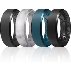 Egnaro Silicone Ring For Men 9mm Wide 2.5mm Thick, Rubber Wedding Bands Ergonomic Breathable Design, Flexible Engagement Rings(SETR3-Blakc Gray  Marble  Navy Blue  Black)