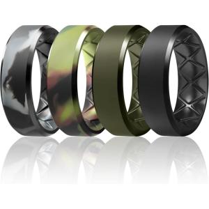 Egnaro Silicone Ring For Men 9mm Wide 2.5mm Thick, Rubber Wedding Bands Ergonomic Breathable Design, Flexible Engagement Rings(SETR5-Black Gray Camo  Black Green Camo  Olive Green  Black)