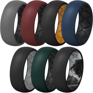 Egnaro Silicone Ring Men 1/4/5/6/7 Multipack of Breathable Mens Silicone Rubber Wedding Rings Bands with Air Flow Grooves(SETA5: Black Gray- Black  Black- Black Gray Camo  Dark Red- Black  Black- Orange  Dark Blue- Black  Black-Grey  Pine Green- Black)
