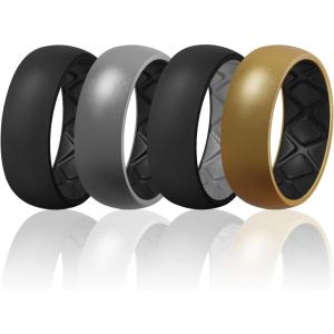 Egnaro Silicone Ring Men 1/4/5/6/7 Multipack of Breathable Mens Silicone Rubber Wedding Rings Bands with Air Flow Grooves(SETC2: Black  Dark Silver-Black  Black-Dark Gray  Bronze-Black)
