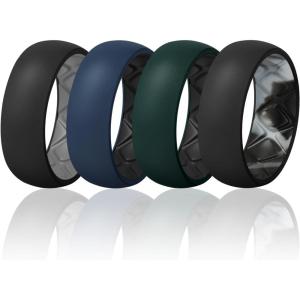 Egnaro Silicone Ring Men 1/4/5/6/7 Multipack of Breathable Mens Silicone Rubber Wedding Rings Bands with Air Flow Grooves(SETC6: Black-Grey  Dark Blue-Black  Black-Black Gray Camo  Pine Green-Black)