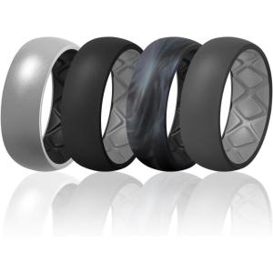 Egnaro Silicone Ring Men 1/4/5/6/7 Multipack of Breathable Mens Silicone Rubber Wedding Rings Bands with Air Flow Grooves(SETC8: Silver-Black  Black-Grey  Gray Camo-Black  Black Gray-Light Gray)