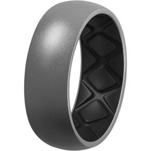 Egnaro Silicone Ring Men 1/4/5/6/7 Multipack of Breathable Mens Silicone Rubber Wedding Rings Bands with Air Flow Grooves(SETF1: Dark Silver-Black)