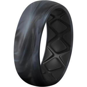 Egnaro Silicone Ring Men 1/4/5/6/7 Multipack of Breathable Mens Silicone Rubber Wedding Rings Bands with Air Flow Grooves(SETF2: Gray Camo-Black)