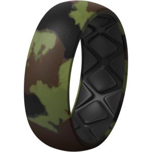 Egnaro Silicone Ring Men 1/4/5/6/7 Multipack of Breathable Mens Silicone Rubber Wedding Rings Bands with Air Flow Grooves(SETF3: Army Camo-Black)