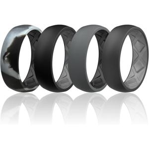 Egnaro Silicone Ring Men 1/4/5/6/7 Multipack of Breathable Mens Silicone Rubber Wedding Rings Bands with Air Flow Grooves(SETG1:Black Gray Camo-Black Black-Grey Grey-Black Black Gray-Light Gray)
