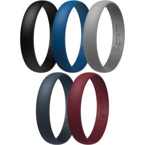 Egnaro Silicone Rings for Her, Rubber Wedding bands for Him, Breathable Engagement thin Unisex Design, Variety Multipack 1-7(D-Maroon  Light Gray  Blue Iris  Blue Gray  Black)