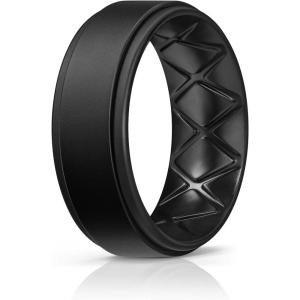 Egnaro Silicone Rings for Men 1/4/5/6/7 Multipack of Breathable Mens Silicone Rubber Wedding Rings Bands – Step Edge(SETC-Black)
