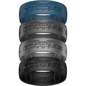 Egnaro Silicone Wedding Rings For Him, Men’s Engraving Rubber Engagement Bands 8.5mm Wide 2.5mm Thick Multipack For Workout Travel Gym(SETH-Fitness-Black Gray  Twilight Blue  Dark Silver  Black)