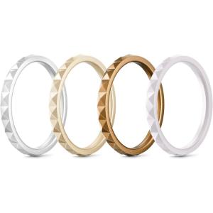 Egnaro Silicone Wedding bands women:2.5mm Wide – 2mm Thick Gold and Silver Rubber Rings with Half Size,4-8 Variety Multipack(SETA-Silver Champagne Gold Vintage Bronze White)