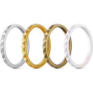 Egnaro Silicone Wedding bands women:2.5mm Wide – 2mm Thick Gold and Silver Rubber Rings with Half Size,4-8 Variety Multipack(SETB-Silver Gold Bronze Metallic Pearl White)