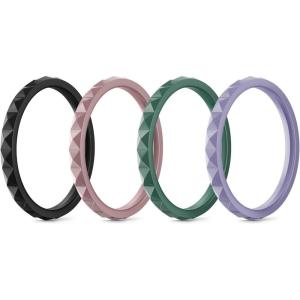Egnaro Silicone Wedding bands women:2.5mm Wide – 2mm Thick Gold and Silver Rubber Rings with Half Size,4-8 Variety Multipack(SETE-Black Bright Peach Green Cloudy Blue)