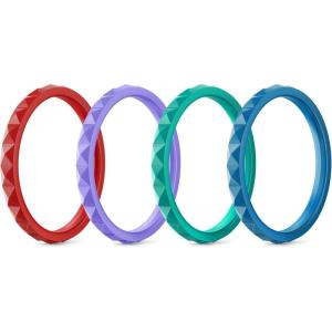 Egnaro Silicone Wedding bands women:2.5mm Wide – 2mm Thick Gold and Silver Rubber Rings with Half Size,4-8 Variety Multipack(SETF-Bright Red Dream Purple Mint Green Blue Jewel)