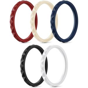 Egnaro Silicone Wedding bands women:2.5mm Wide – 2mm Thick Gold and Silver Rubber Rings with Half Size,4-8 Variety Multipack(SETH-Crimson Nude Dark Blue White Black)