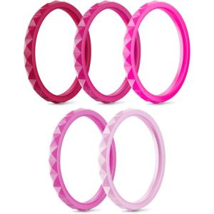 Egnaro Silicone Wedding bands women:2.5mm Wide – 2mm Thick Gold and Silver Rubber Rings with Half Size,4-8 Variety Multipack(SETK-Rose Pink Bright Pink Sweet Pink Sugar Pink Petal Pink)