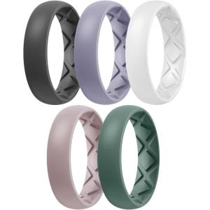 Egnaro Women’s Band Rings, Silicone Inner Arc Ergonomic Breathable Design with half sizes, Rubber Wedding Bands，5.5mm Wide-2mm Thick(A2-Black  Green  Bright Peach  Cloudy Blue  White)