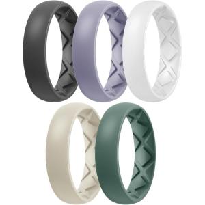 Egnaro Women’s Band Rings, Silicone Inner Arc Ergonomic Breathable Design with half sizes, Rubber Wedding Bands，5.5mm Wide-2mm Thick(A3-Black  Green  Cloudy Blue  Cream Beige  White)