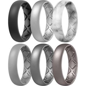 Egnaro Women’s Band Rings, Silicone Inner Arc Ergonomic Breathable Design with half sizes, Rubber Wedding Bands，5.5mm Wide-2mm Thick(A6-Black  Metallic Silver  Marble  Light Gray  Dark silver  Metallic Platinum)