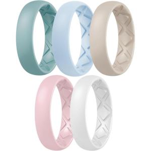 Egnaro Women’s Band Rings, Silicone Inner Arc Ergonomic Breathable Design with half sizes, Rubber Wedding Bands，5.5mm Wide-2mm Thick(B1-Light Green  Arctic Ice  Beige  Pink Sand  White)