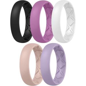 Egnaro Women’s Band Rings, Silicone Inner Arc Ergonomic Breathable Design with half sizes, Rubber Wedding Bands，5.5mm Wide-2mm Thick(B2-Black  Orchid Haze  White  Light Pink  Light Purple)