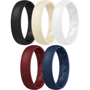Egnaro Women’s Band Rings, Silicone Inner Arc Ergonomic Breathable Design with half sizes, Rubber Wedding Bands，5.5mm Wide-2mm Thick(B31-Black  Nude  White  Red  Dark Blue)