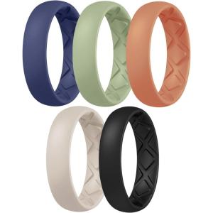 Egnaro Women’s Band Rings, Silicone Inner Arc Ergonomic Breathable Design with half sizes, Rubber Wedding Bands，5.5mm Wide-2mm Thick(B3-Dark Blue  Mist Green  Pumpkin  Beige  Black)