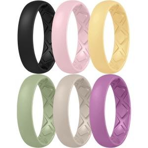 Egnaro Women’s Band Rings, Silicone Inner Arc Ergonomic Breathable Design with half sizes, Rubber Wedding Bands，5.5mm Wide-2mm Thick(B4-Black  Pink Sand  Sunlight  Mist Green  Beige  Orchid Haze)