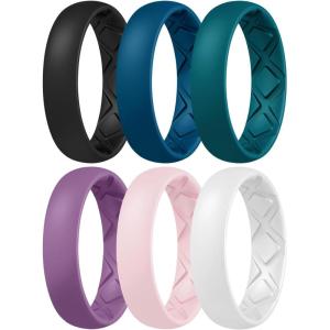 Egnaro Women’s Band Rings, Silicone Inner Arc Ergonomic Breathable Design with half sizes, Rubber Wedding Bands，5.5mm Wide-2mm Thick(C3-Black  Blue Iris  Jade Green  Orchid Haze  Sand Pink  White)
