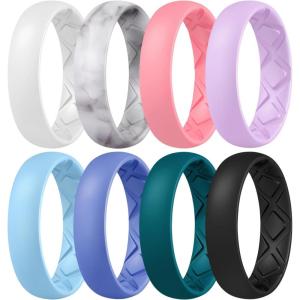 Egnaro Women’s Band Rings, Silicone Inner Arc Ergonomic Breathable Design with half sizes, Rubber Wedding Bands，5.5mm Wide-2mm Thick(C4-White  Marble  Peach Pink  Lilac Purple  Sky Blue  light purple-blue  Jade Green  Black)