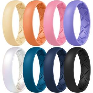 Egnaro Women’s Band Rings, Silicone Inner Arc Ergonomic Breathable Design with half sizes, Rubber Wedding Bands，5.5mm Wide-2mm Thick(C5-Sunlight Yellow  Coral Orange  Faint Red  Dream Purple  Blue Jewel  Dark Blue  Black  Pearl White)