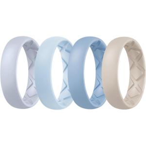 Egnaro Women’s Band Rings, Silicone Inner Arc Ergonomic Breathable Design with half sizes, Rubber Wedding Bands，5.5mm Wide-2mm Thick(SETA1-Gray Purple  Arctic Ice  Blue  Beige)