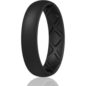 Egnaro Women’s Band Rings, Silicone Inner Arc Ergonomic Breathable Design with half sizes, Rubber Wedding Bands，5.5mm Wide-2mm Thick(SETH-Black)
