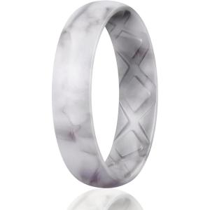 Egnaro Women’s Band Rings, Silicone Inner Arc Ergonomic Breathable Design with half sizes, Rubber Wedding Bands，5.5mm Wide-2mm Thick(SETI-Marble)