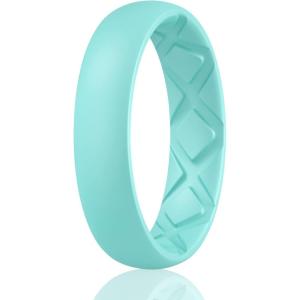 Egnaro Women’s Band Rings, Silicone Inner Arc Ergonomic Breathable Design with half sizes, Rubber Wedding Bands，5.5mm Wide-2mm Thick(SETM-Mint Green)