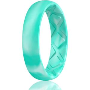 Egnaro Women’s Band Rings, Silicone Inner Arc Ergonomic Breathable Design with half sizes, Rubber Wedding Bands，5.5mm Wide-2mm Thick(SETN-Green Camo)